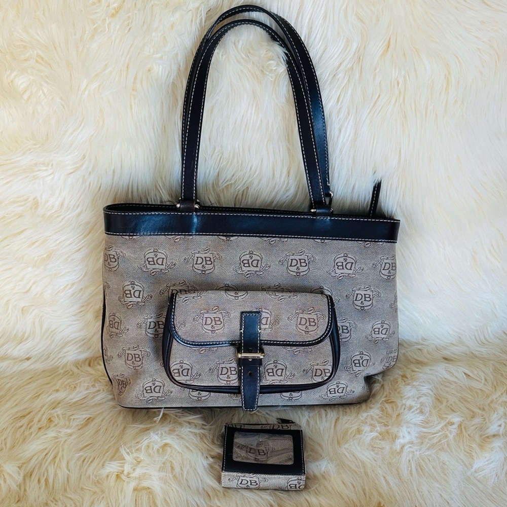 Dooney & Bourke Beige and Dark Brown Tote Bag and wallet